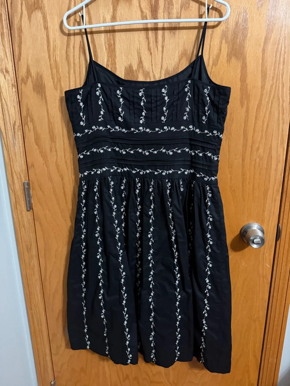 Ann Taylor Black Dress with White Vine Embroidery